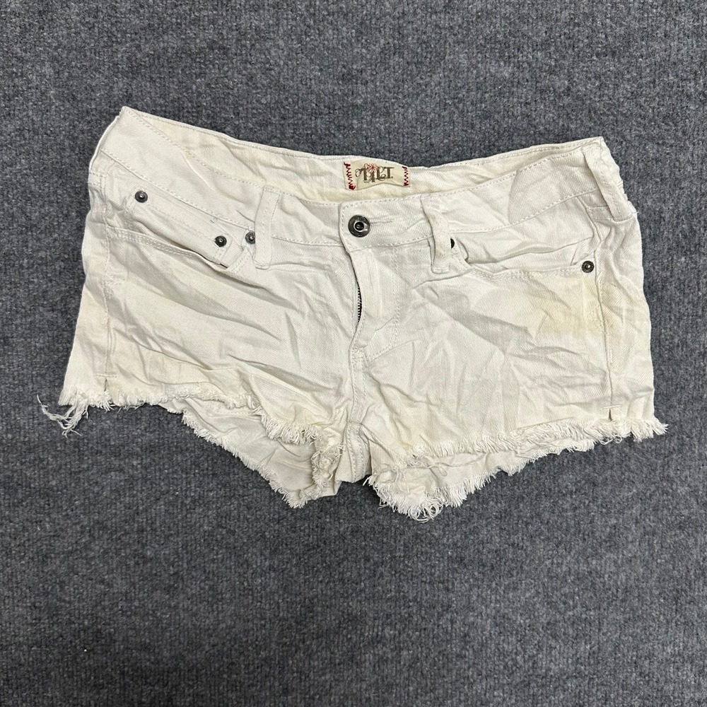 Tilt Denim Shorts Womens Size 28 Off White Low Rise Frayed Hem Cut Off Casual